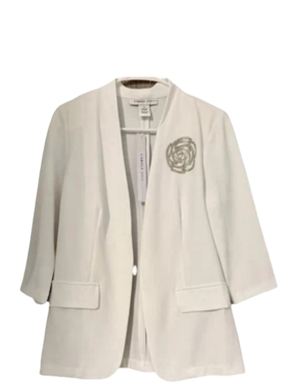 Carole Wren White Blazer With Silver Rose Size Small, Spring, Summer, Brunch - Picture 2 of 7